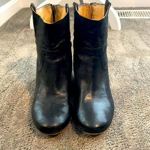 Frye wedge black leather booties